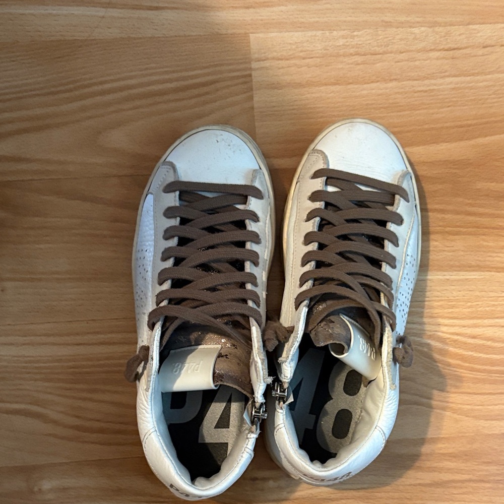 P448 White and Brown High-Top Sneakers